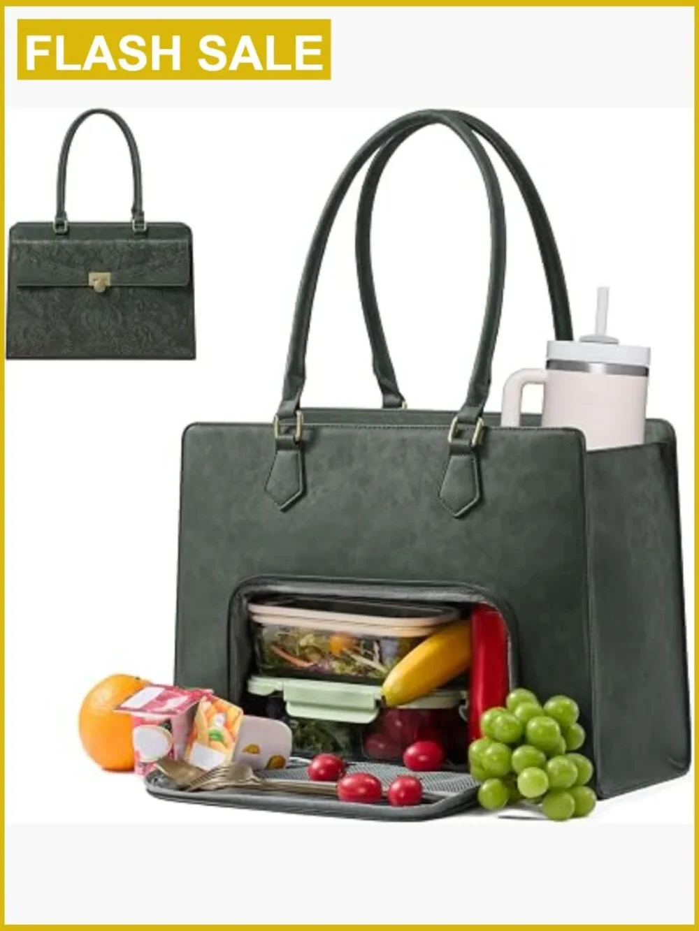 2-in-1 Laptop Lunch Bag for Women Insulated Tote with Tumbler Pocket 15.6